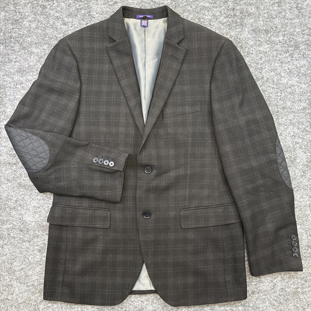 The Savile Row Co London Aberdeen‎ sport coat men's 40R gray plaid elbow patches